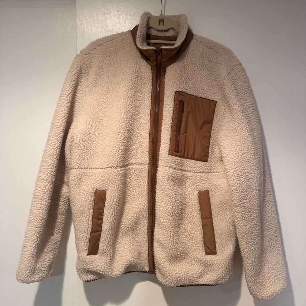 Men's Cream and Brown Sherpa Jacket